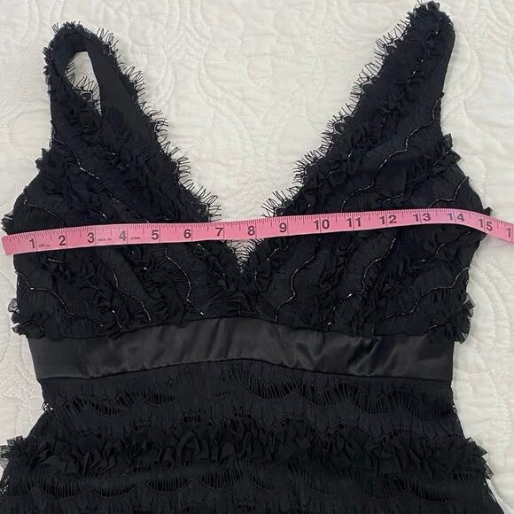Tadashi Ruffled Lace Midi Black Deep V Dress Whimsigoth Cocktail Cocktail size 2 - Picture 8 of 10